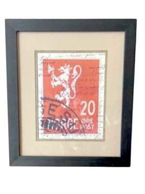 1946 Norway Stamp Travel Art Double Matted & Wood Framed Picture